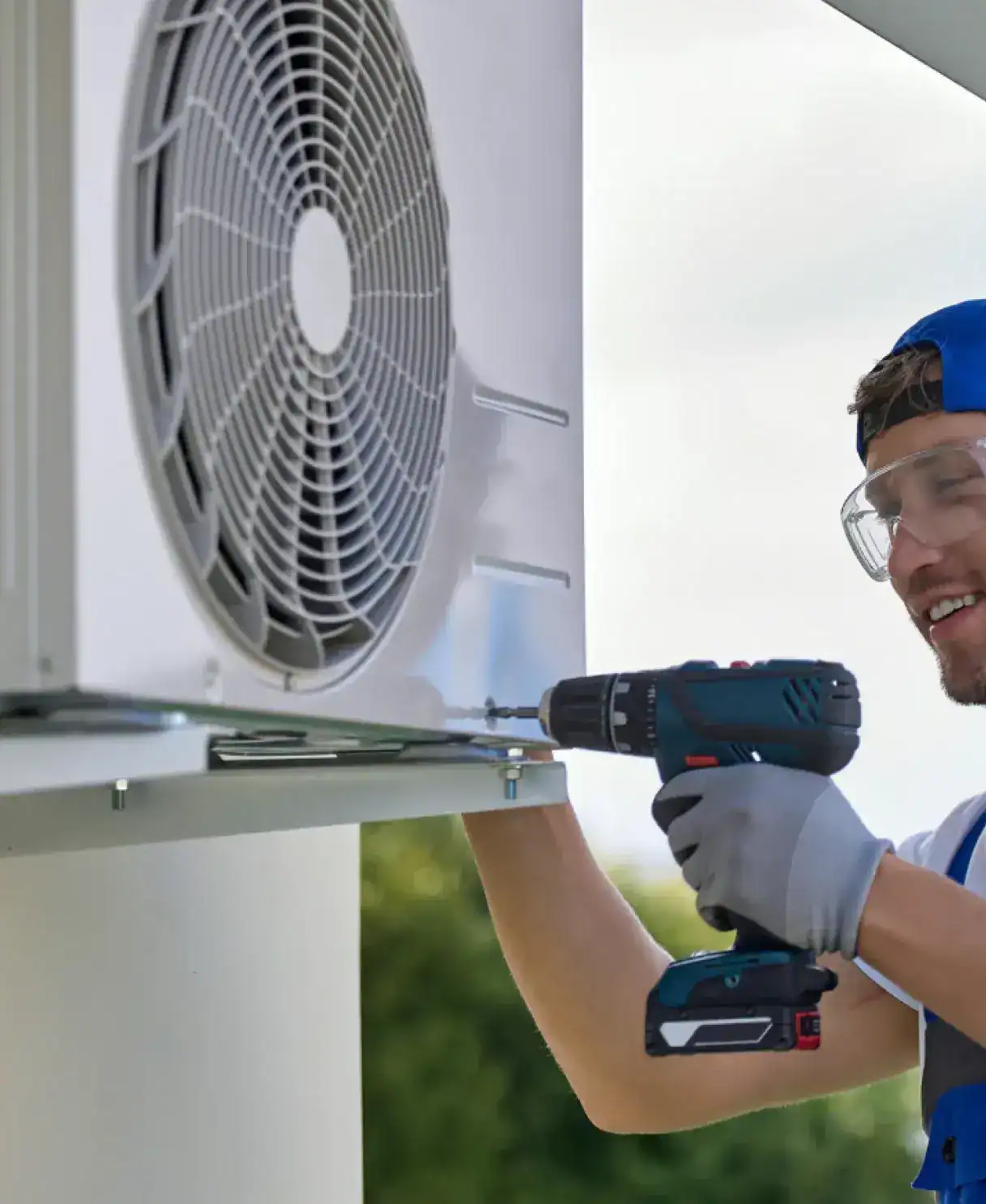 HVAC-Technician-Mounting-Outdoor-AC-Condenser-Unit-Installation