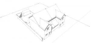 Detailed 3D house blueprint, architecture planning, construction layout, home design drawing.