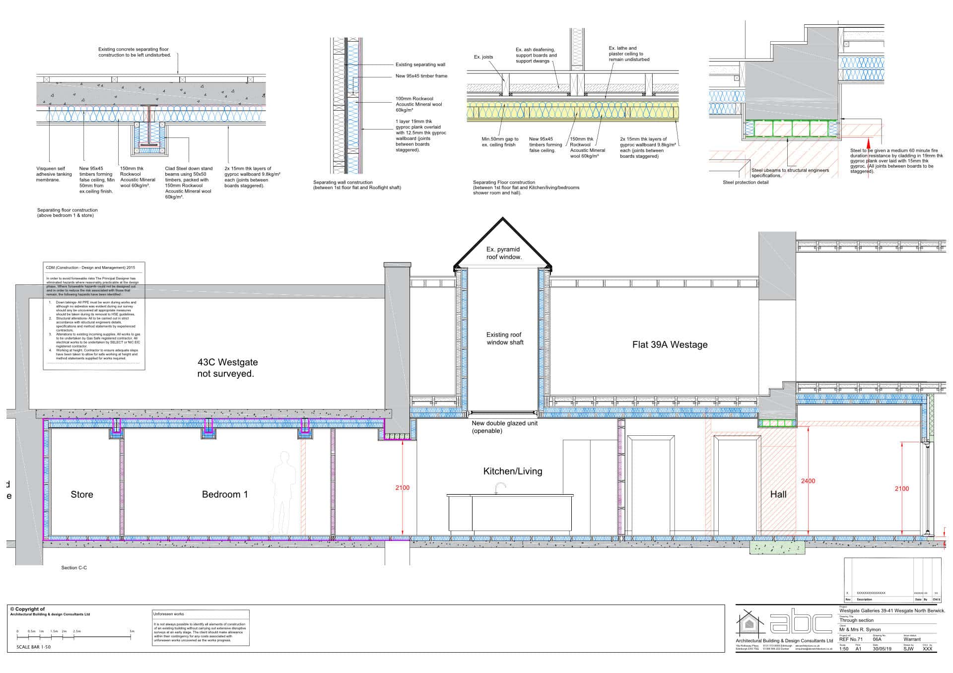 Detailed architectural blueprint of residential and roof structures, showcasing construction details and materials.
