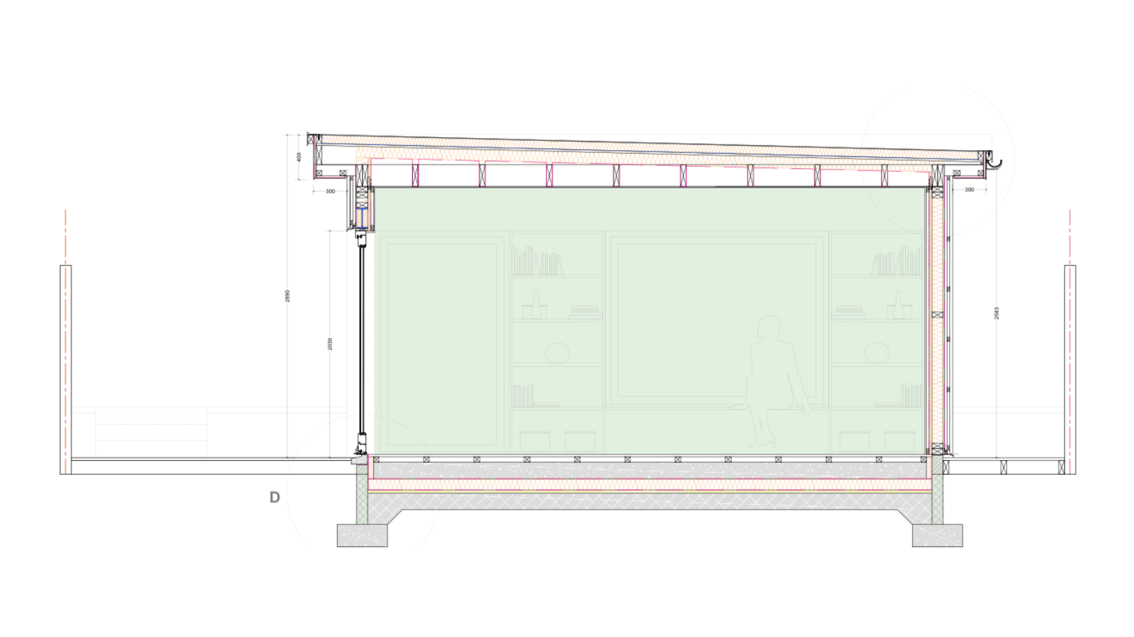 Highly detailed blueprint showing cross-section and structural elements of innovative building design by ABC Architecture.