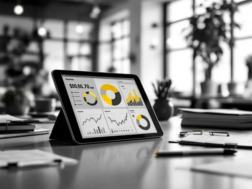Digitale tablet toont datagrafieken voor organisatiecultuur-assessment in moderne kantooromgeving met meetinstrumenten