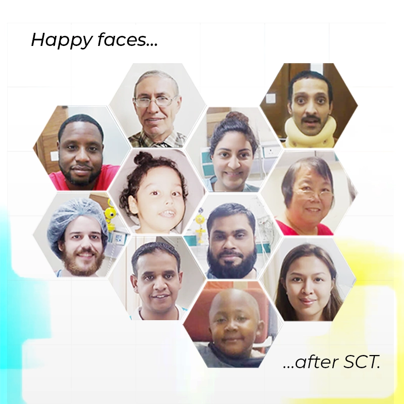 A collage of patients who have received SCT and shared testimonials