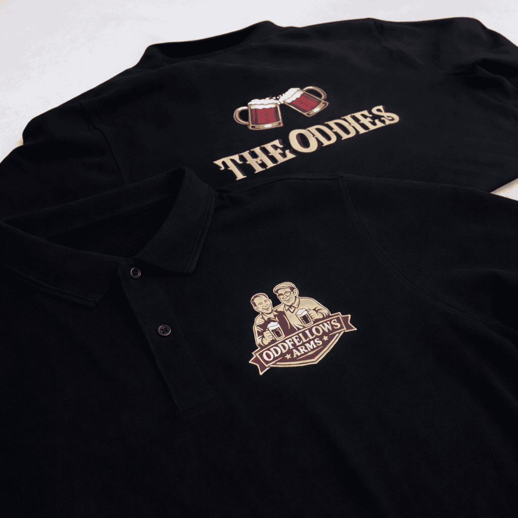 Embroidered polo shirts featuring unique logos for corporate branding, team uniforms, and promotiona.