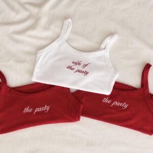 Custom embroidered party crop tops for celebrations and events.