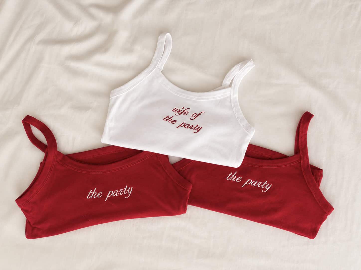 Custom embroidered party crop tops for celebrations and events.
