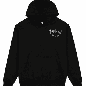 Hoodie featuring Hanbury Health Hub logo embroidery, ideal for healthcare branding and promotional a.