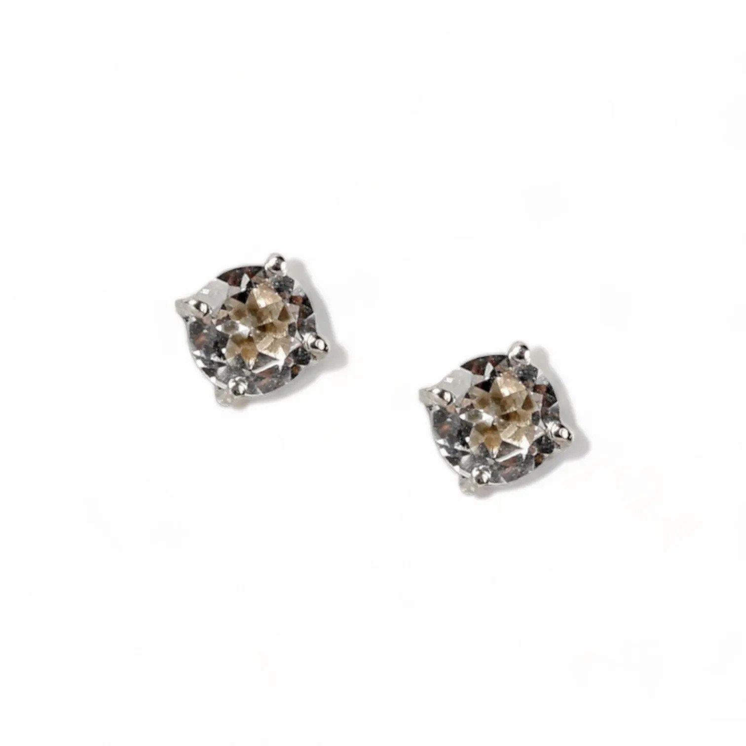 LILY Classic White Gold Pair Earrings with White Topaz Stud - Εικόνα 2