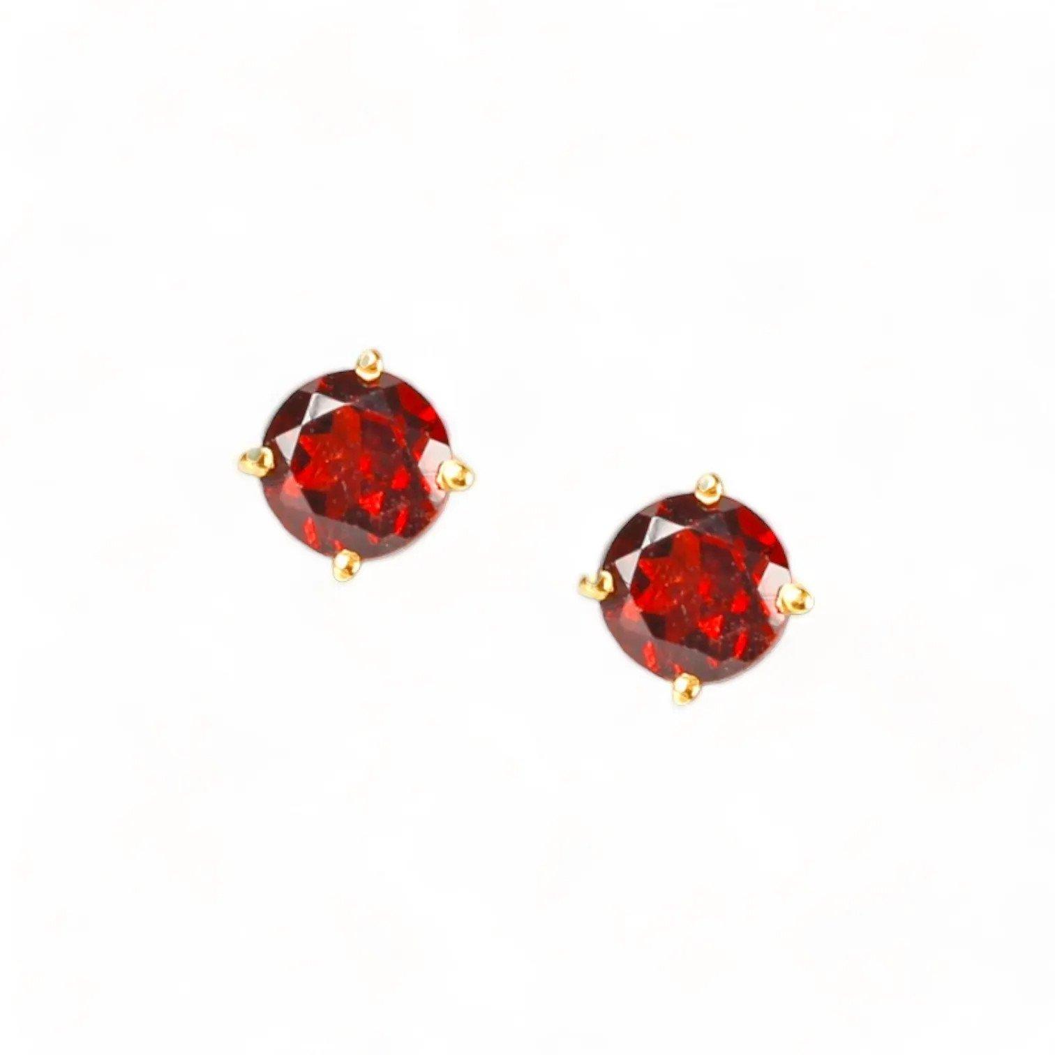 LOTUS Red Garnet Yellow Gold Statement Earrings with Red Garnet Stud - Εικόνα 2