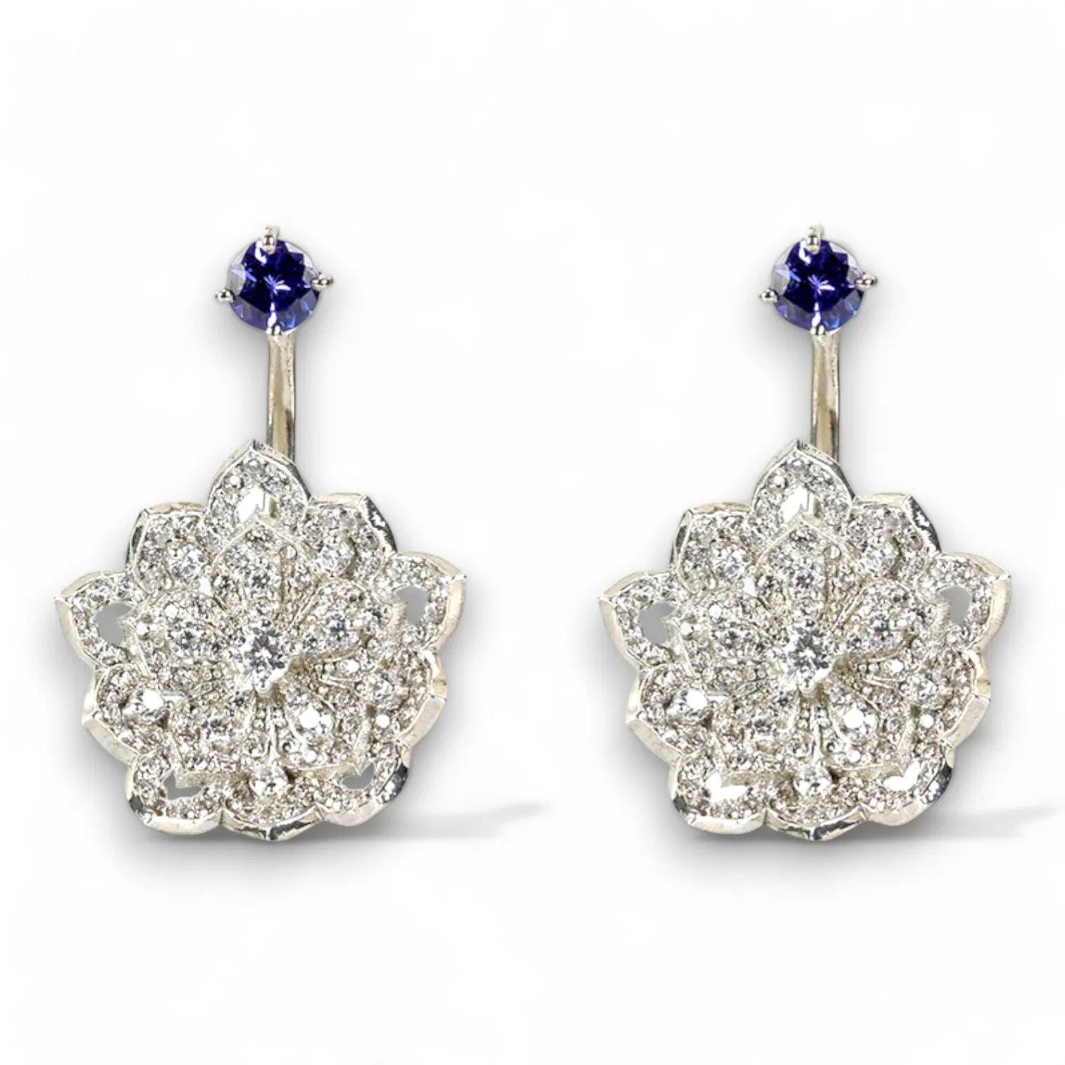 LOTUS Classic White Gold Statement Earrings with Tanzanite Stud