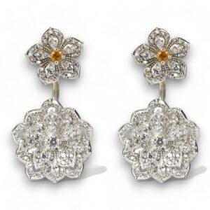 DAHLIA Classic White Gold Statement Earrings with Citrine Stud