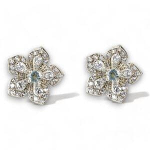 LILY Classic White Gold Pair Earrings with Aquamarine Stud