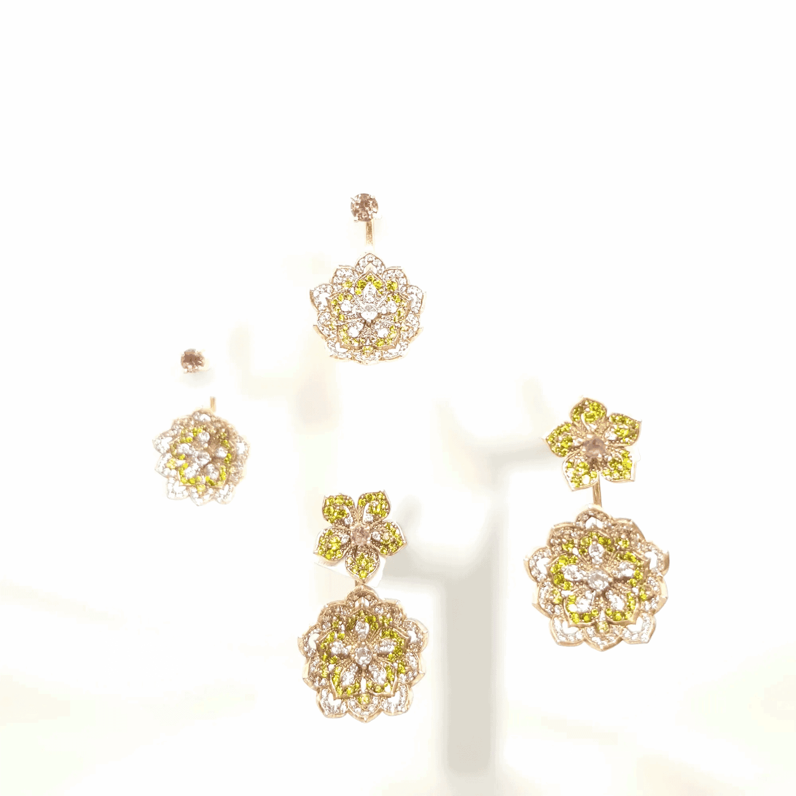 DAHLIA Peridot & Pink Tourmaline Rose Gold Statement Earrings with Peridot Stud - Εικόνα 4