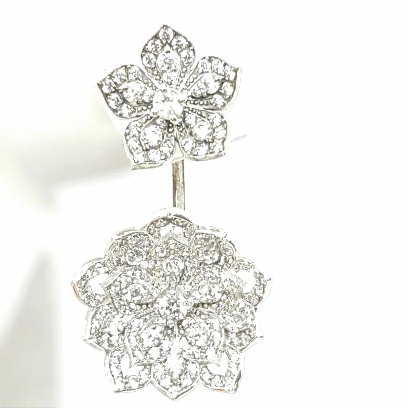 DAHLIA Classic White Gold Statement Earrings with White Topaz Stud - Image 5
