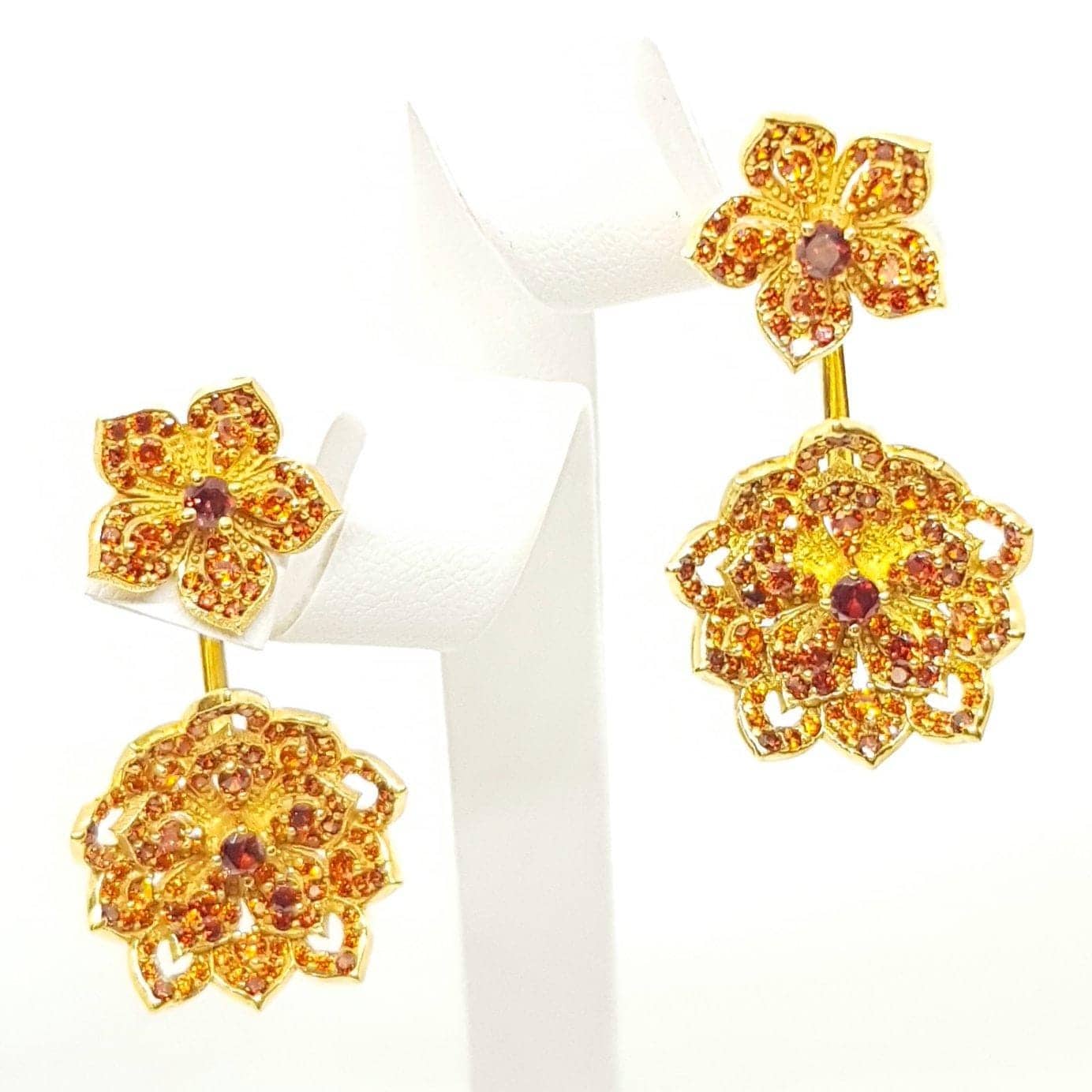 DAHLIA Yellow Gold Statement Earrings with Red Garnet Stud - Εικόνα 8