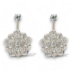 LOTUS Classic White Gold Statement Earrings with Aquamarine Stud