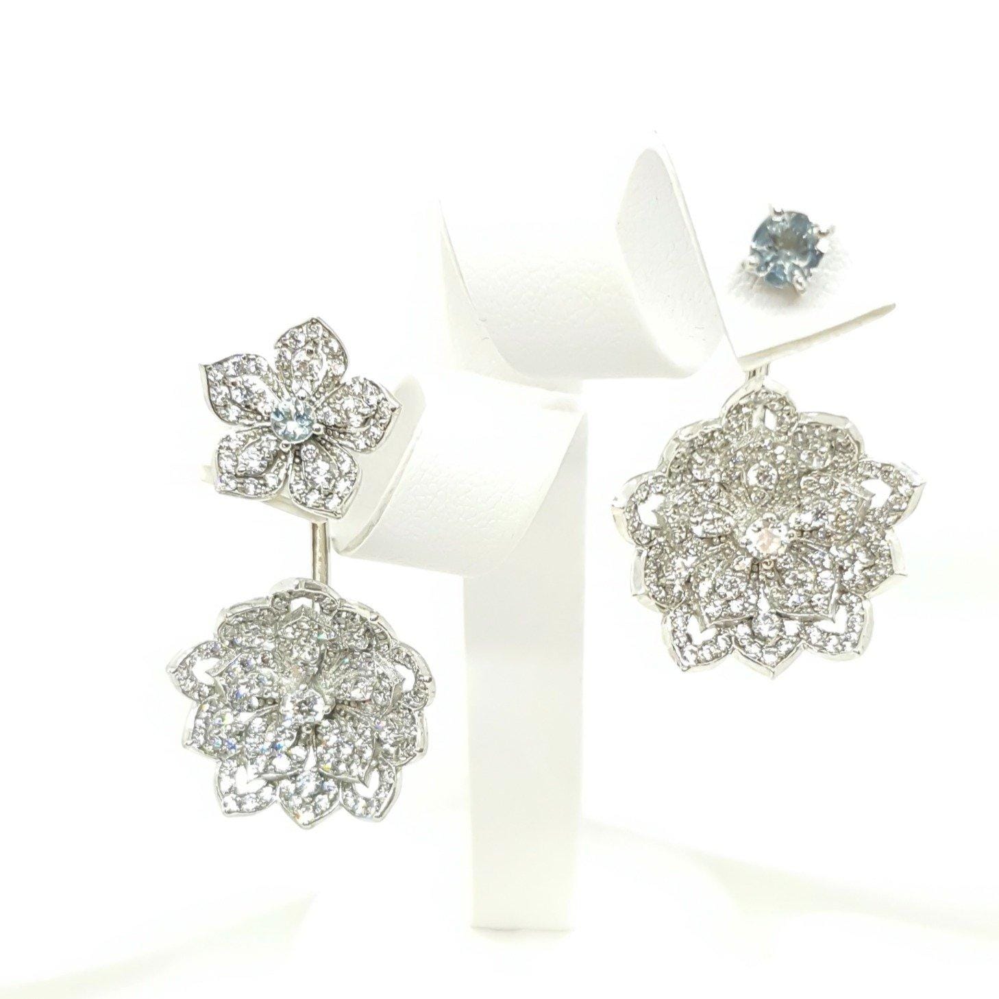 LILY Classic White Gold Pair Earrings with Aquamarine Stud - Εικόνα 5