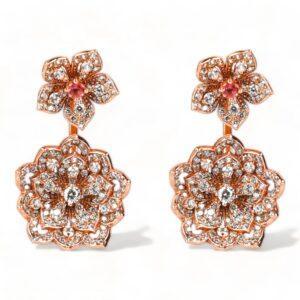 DAHLIA Classic Rose Gold Statement Earrings with Pink Tourmaline Stud