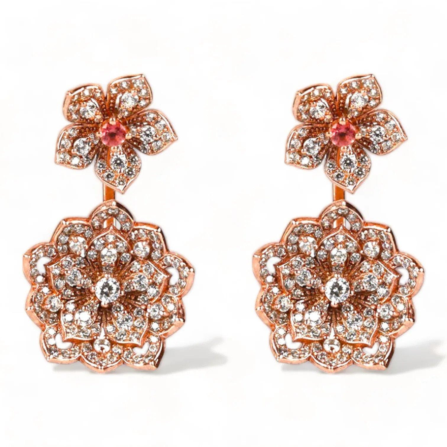 DAHLIA Classic Rose Gold Statement Earrings with Pink Tourmaline Stud