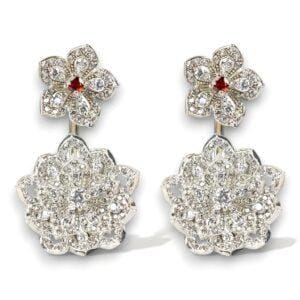 DAHLIA Classic White Gold Statement Earrings with Red Garnet Stud