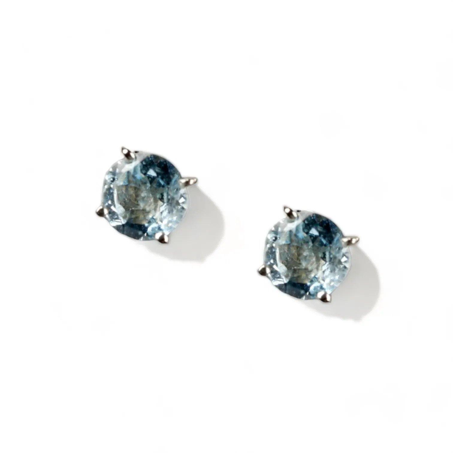 LILY Classic White Gold Pair Earrings with Aquamarine Stud - Εικόνα 2