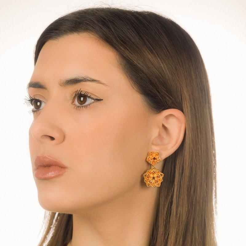 DAHLIA Yellow Gold Statement Earrings with Red Garnet Stud - Εικόνα 4