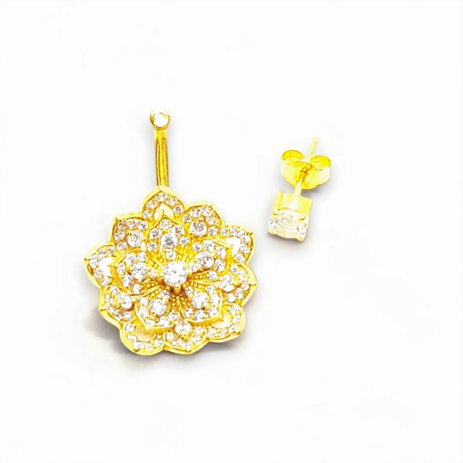 LOTUS Classic Yellow Gold Statement Earrings with Amethyst Stud - Εικόνα 3