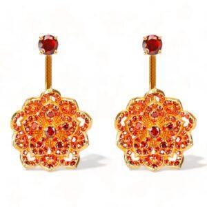LOTUS Red Garnet Yellow Gold Statement Earrings with Red Garnet Stud