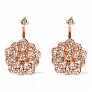 LOTUS Classic Rose Gold Statement Earrings with White Topaz Stud