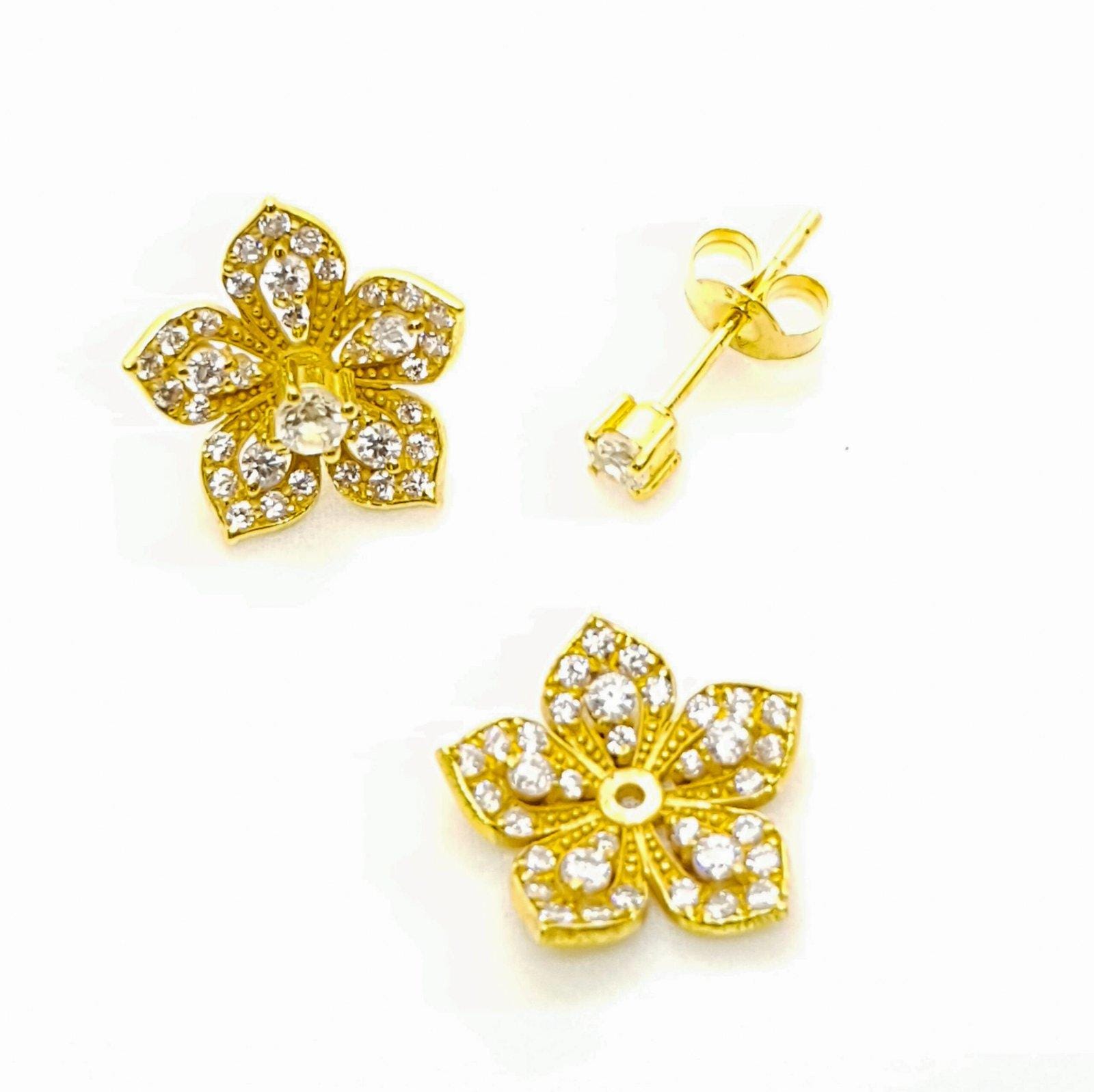 LILY Classic Yellow Gold Pair Earrings with White Topaz Stud - Εικόνα 3