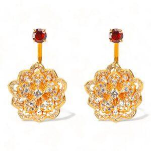 LOTUS Classic Yellow Gold Statement Earrings with Red Garnet Stud
