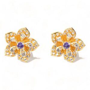 LILY Classic Yellow Gold Pair Earrings with Tanzanite Stud