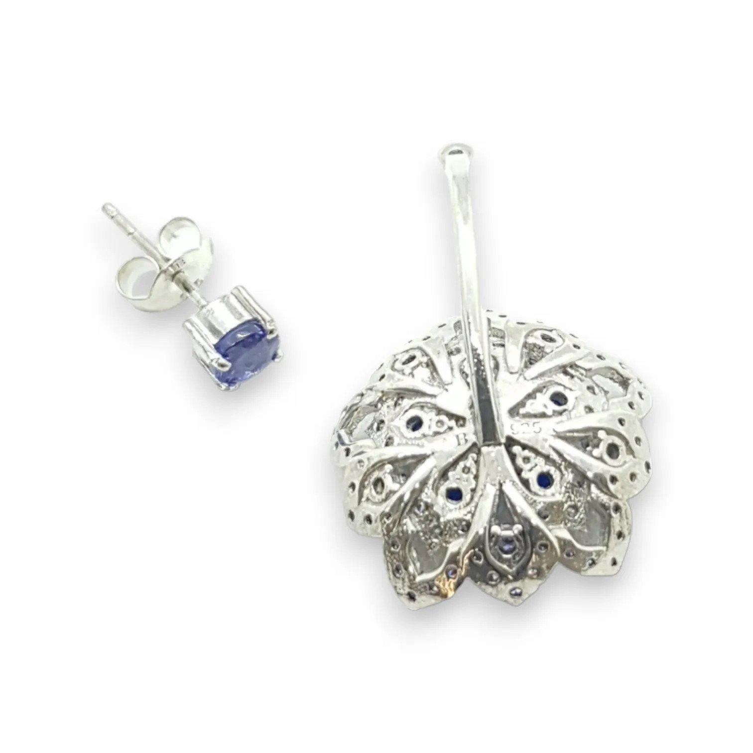 LOTUS Amethyst & Tanzanite White Gold Statement Earrings with Tanzanite Stud - Εικόνα 5