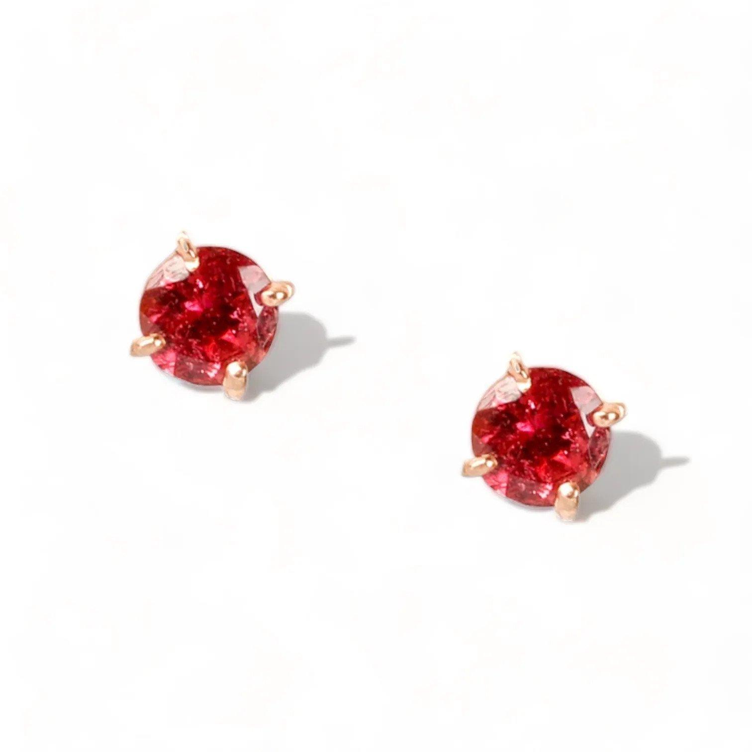 LILY Classic Rose Gold Pair Earrings with Pink Tourmaline Stud - Image 2