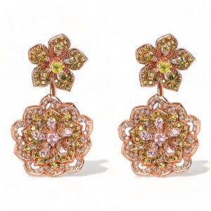 DAHLIA Peridot & Pink Tourmaline Rose Gold Statement Earrings with Peridot Stud