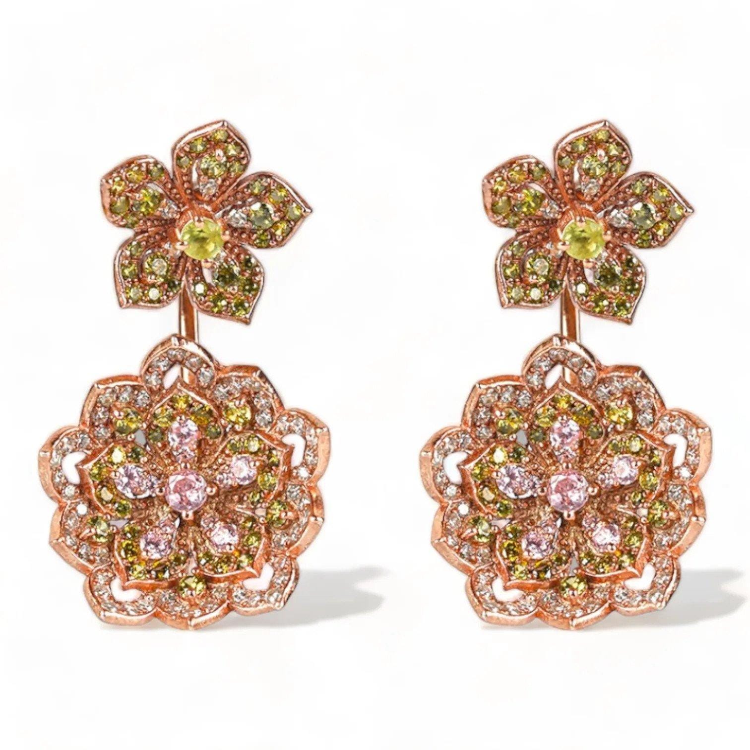 DAHLIA Peridot & Pink Tourmaline Rose Gold Statement σκουλαρίκια με Peridot Stud