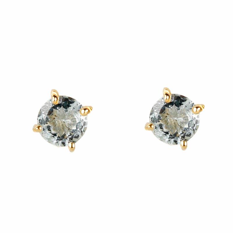 LILY Classic Yellow Gold Pair Earrings with White Topaz Stud - Εικόνα 2
