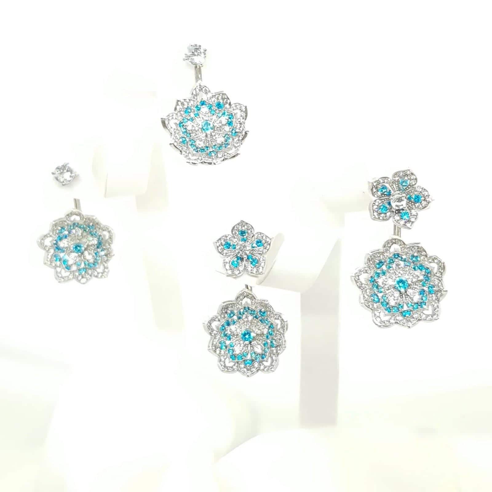 LOTUS Aquamarine White Gold Statement Earrings with Aquamarine Stud - Εικόνα 4