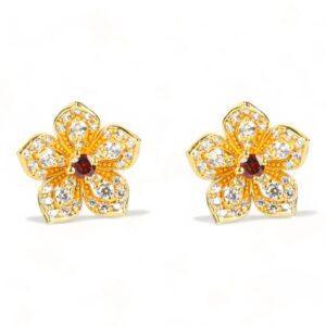 LILY Classic Yellow Gold Pair Earrings with Red Garnet Stud
