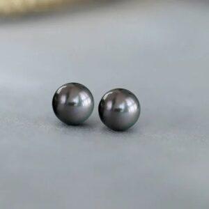 MAREVA Natural Black Shell Tahitian Pearl Stud Earrings