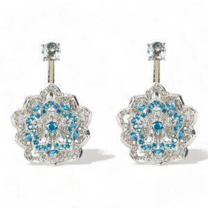 LOTUS Aquamarine White Gold Statement Earrings with Aquamarine Stud