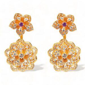 DAHLIA Classic Yellow Gold Statement Earrings with Amethyst Stud