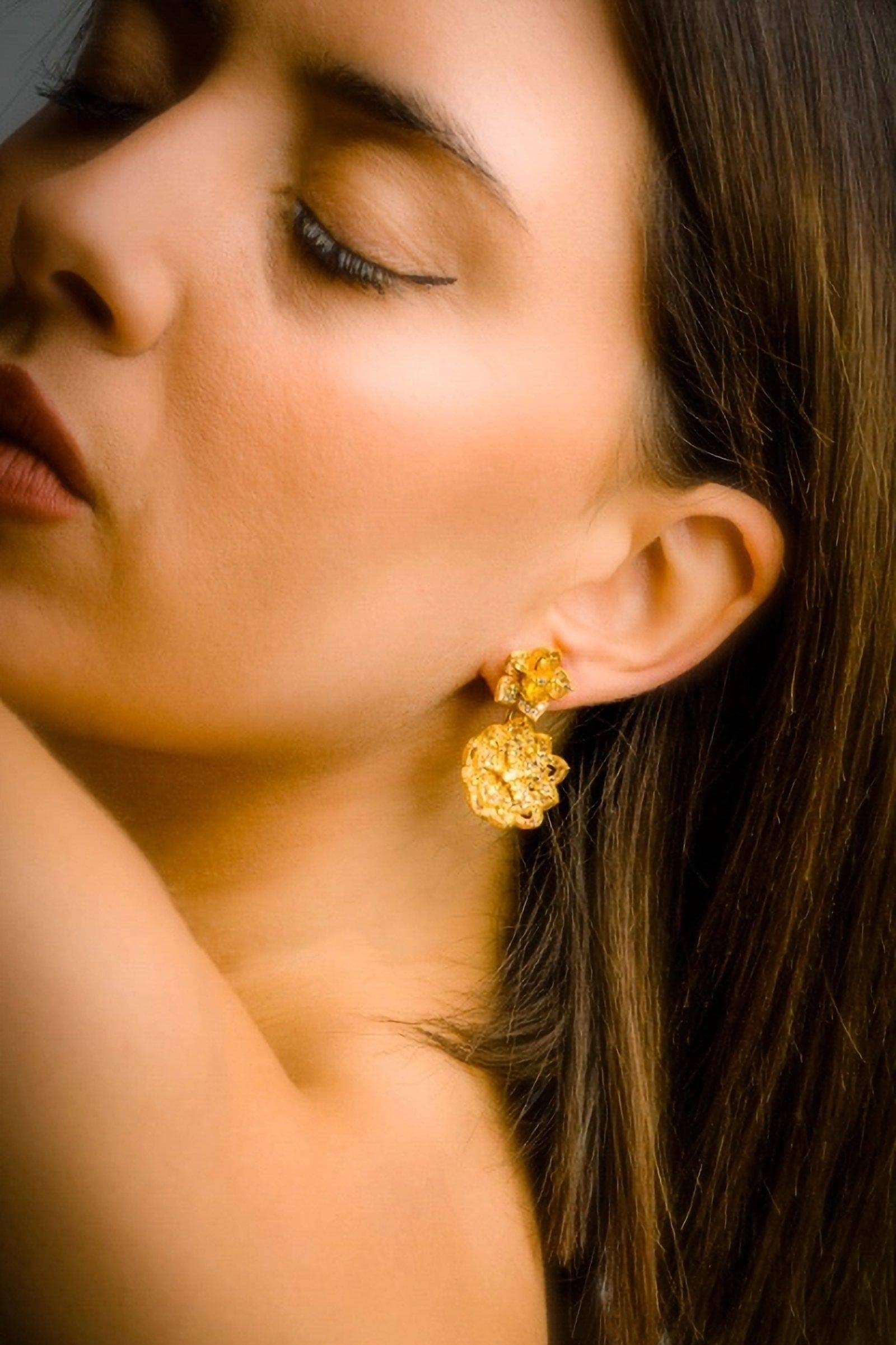 DAHLIA Yellow Gold Statement Earrings with Citrine Stud - Εικόνα 3