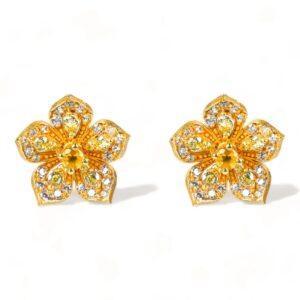 LILY Citrine Yellow Gold Pair Earrings with Citrine Stud