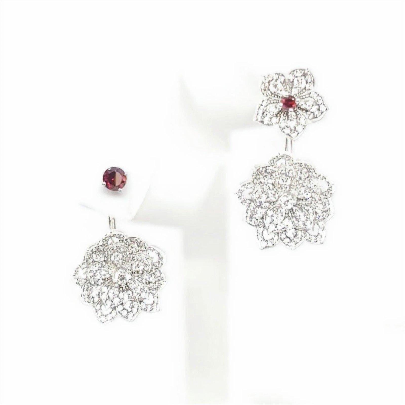 LOTUS Classic White Gold Statement Earrings with Red Garnet Stud - Εικόνα 4