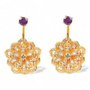 LOTUS Classic Yellow Gold Statement Earrings with Amethyst Stud