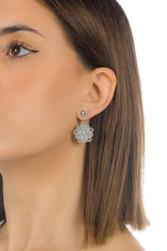 LOTUS Classic White Gold Statement Earrings with White Topaz Stud - Image 3