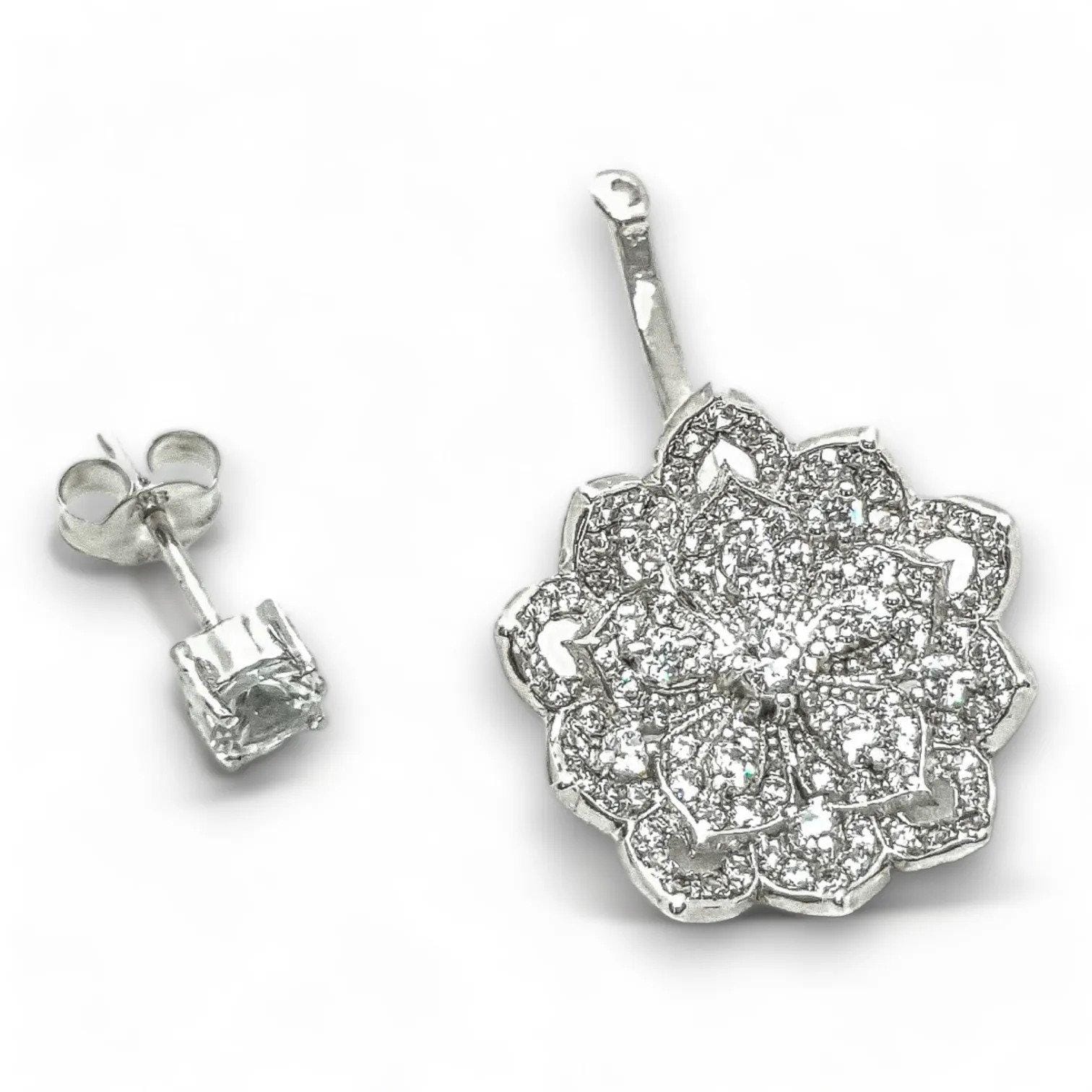 LOTUS Classic White Gold Statement Earrings with Aquamarine Stud - Εικόνα 3