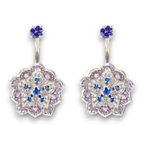 LOTUS Amethyst & Tanzanite White Gold Statement Earrings with Tanzanite Stud