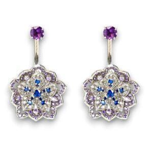 LOTUS Amethyst & Tanzanite White Gold Statement Earrings with Amethyst Stud