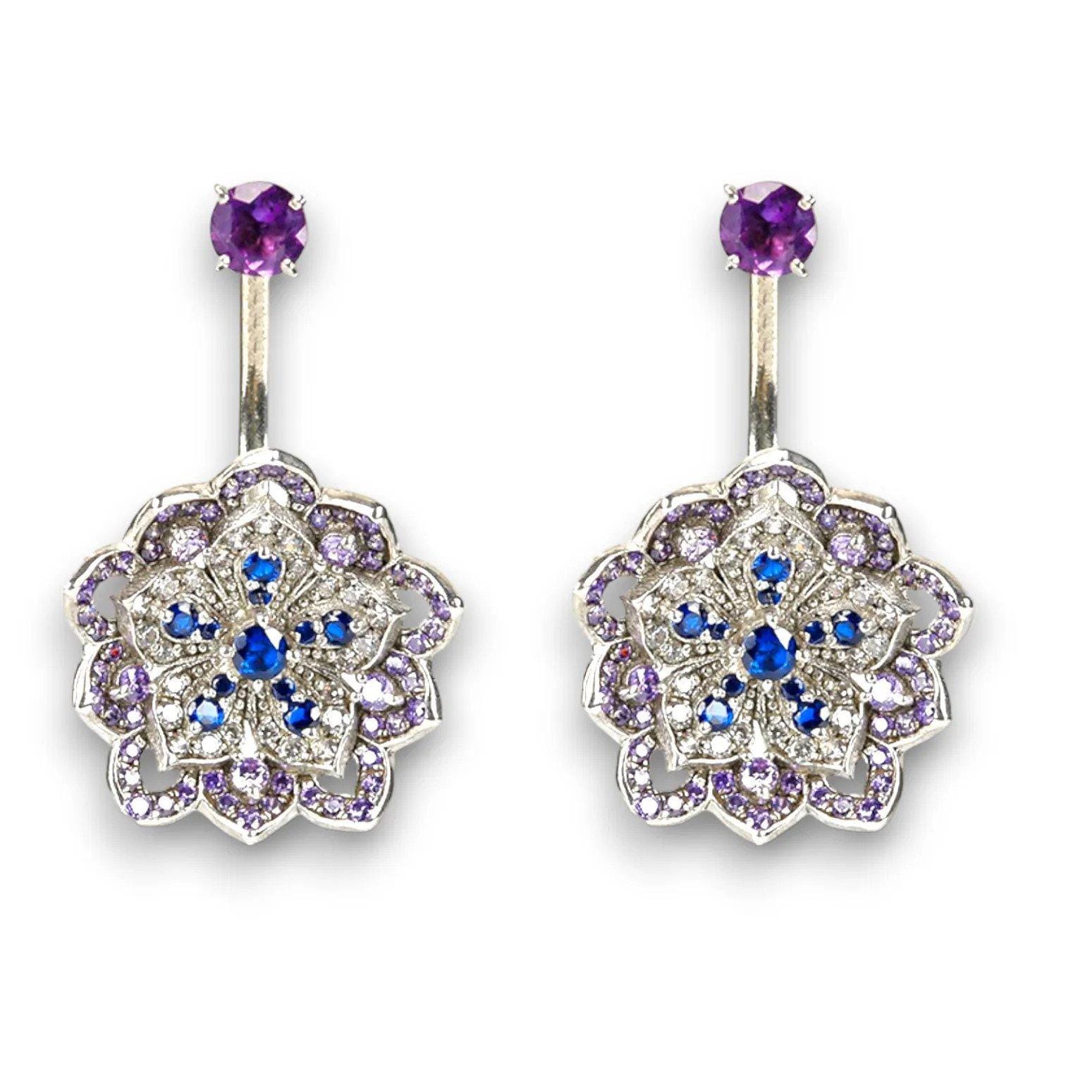 Σκουλαρίκια Statement LOTUS Amethyst & Tanzanite White Gold with Amethyst Stud
